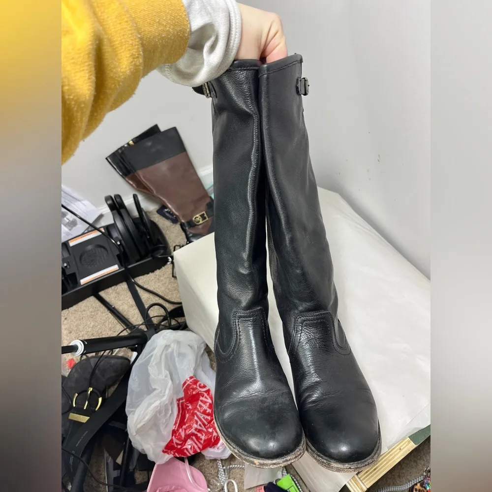 FRYE Pippa Black Back Zip Tall Leather Boots Sz 6.5 - Image 3