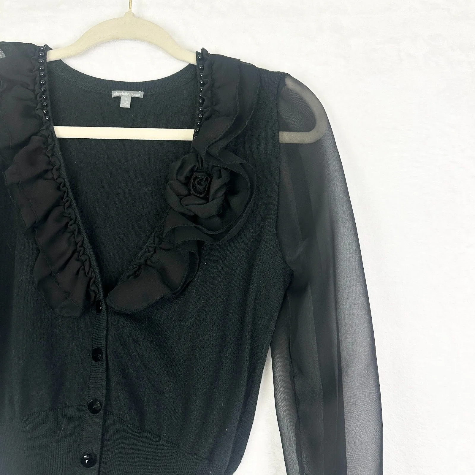 Vintage Charlotte Russe Y2K Top Small Whimsigoth Fairy Witchy Sheer Sleeve - Image 3