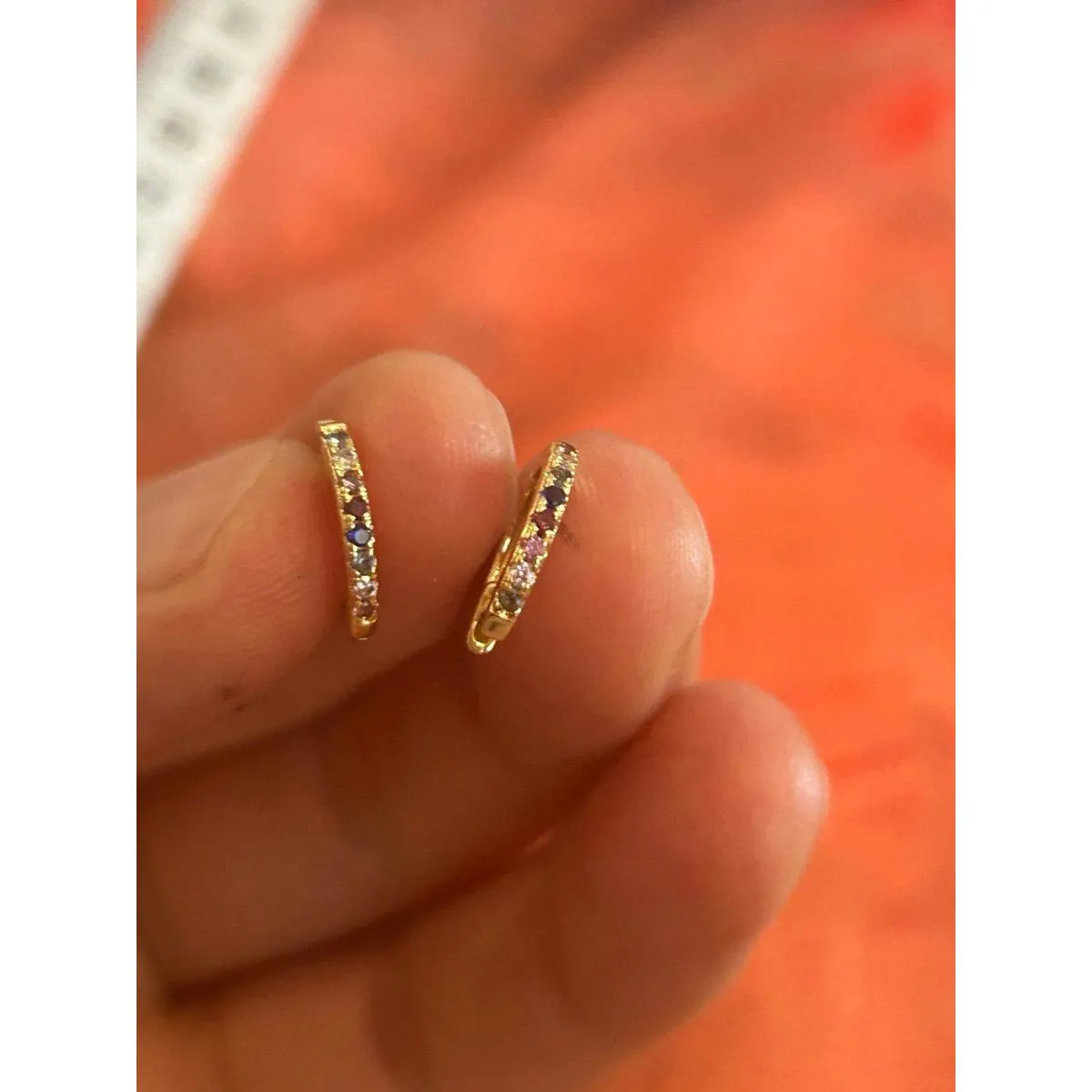 B257 tiny gold tone hoops 925 sterling silver Orange - Image 2