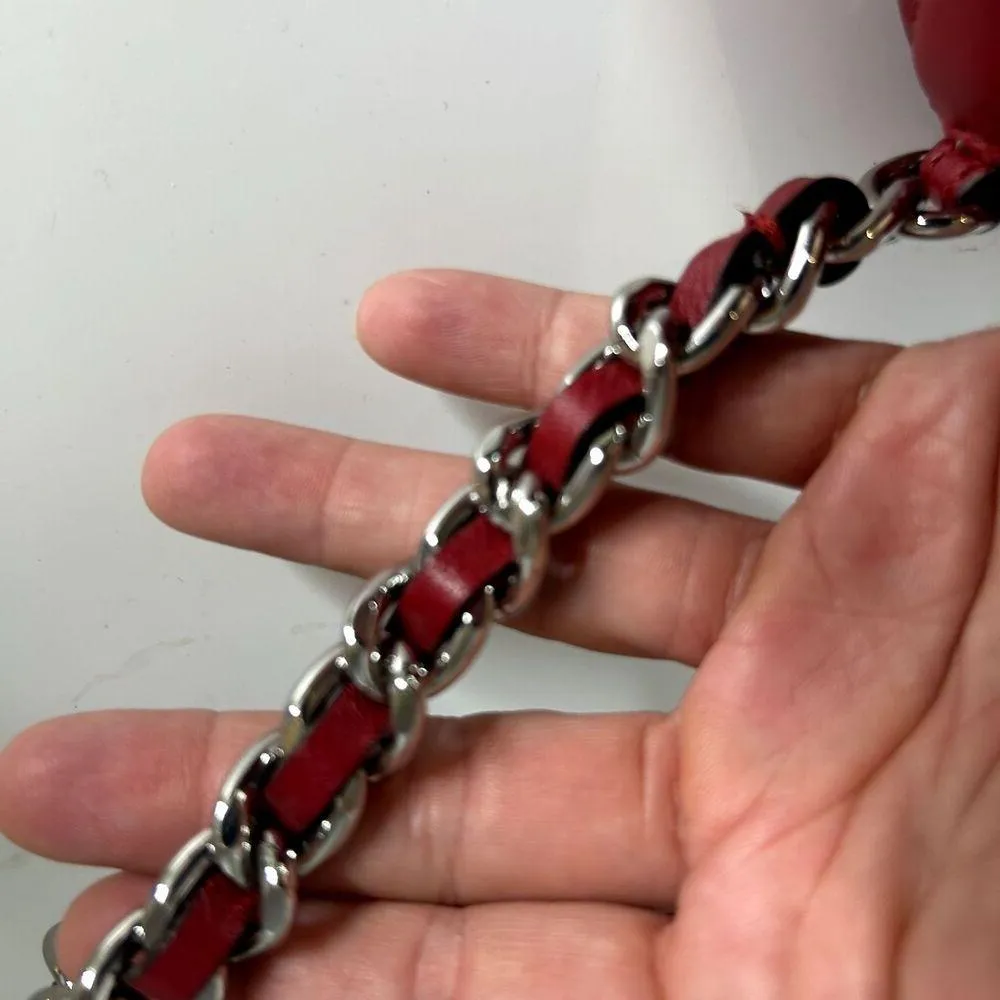 MICHAEL KORS Cherry Red Susannah Lock Messenger Crossbody Bag Purse ChevronQuilt - Image 9