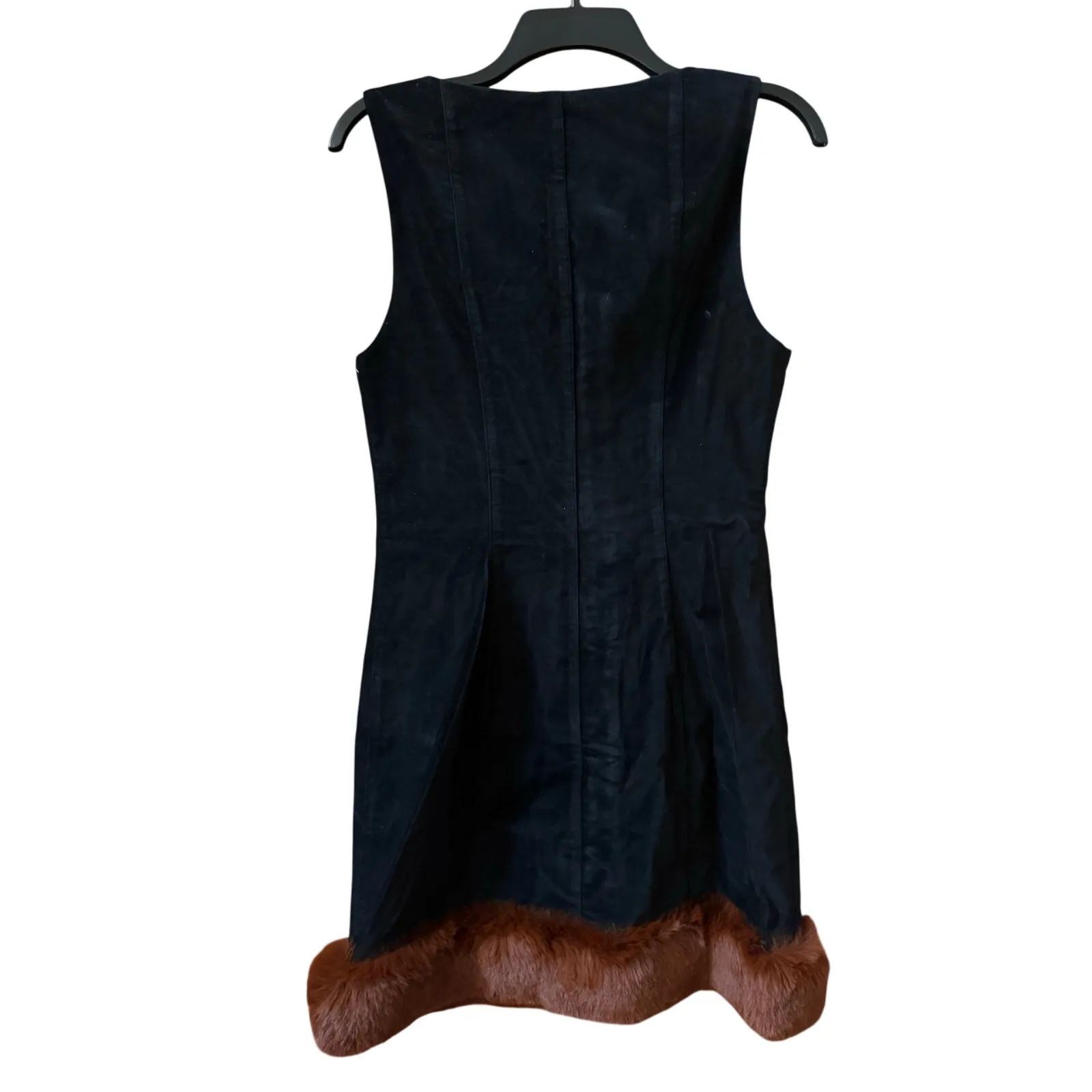 Staud mini dress square neck button-down front  yin-yang symbols, faux fur (New) - Image 3