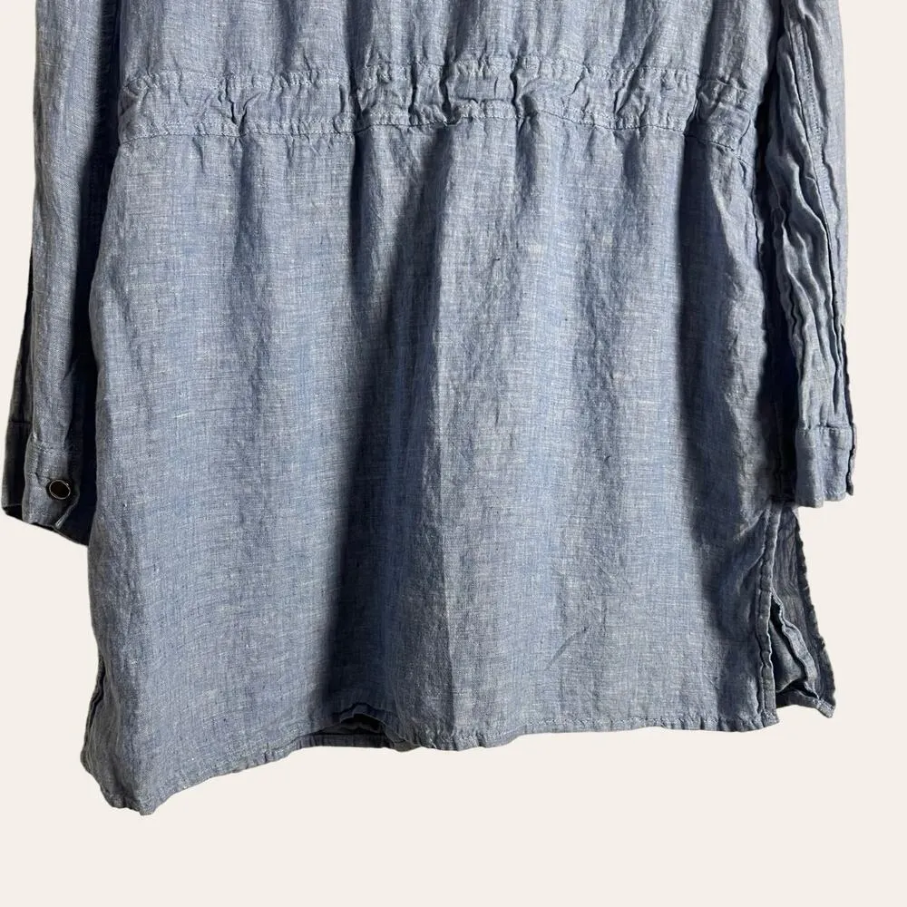 Chico's Chico’s Cross Dye Blue Linen Drawstring Utility Jacket Size L - Image 11