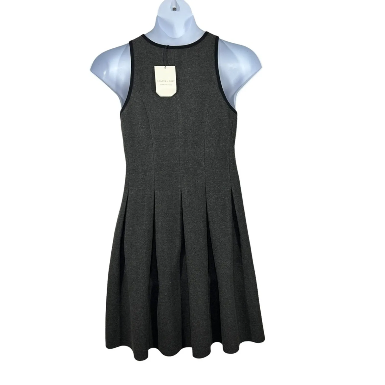Shades of Grey Anthropologie Pleated Fit & Flare Dress Gray Black Trim 8 NWT - Image 10