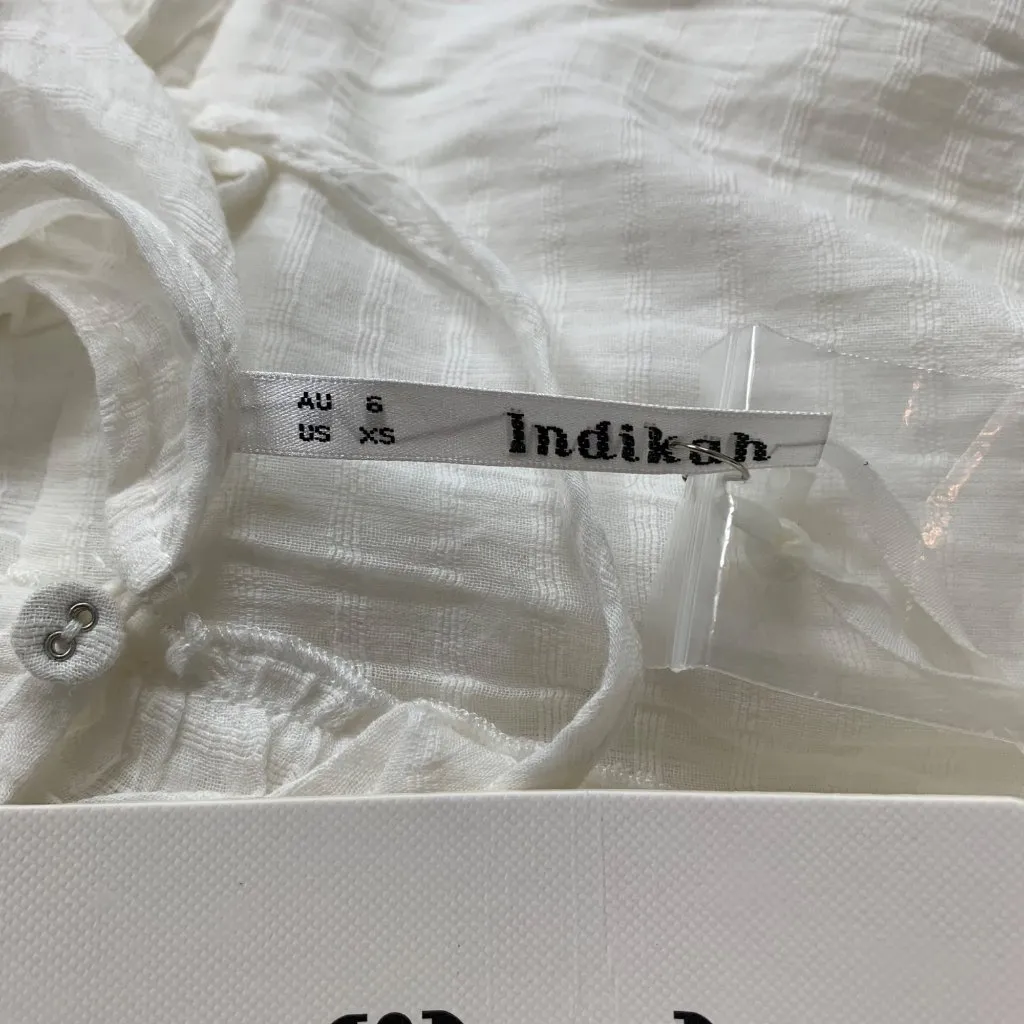 Indikah by Angel Biba White Ruffled Lace-Up Dress With Sleeves XS - Image 7