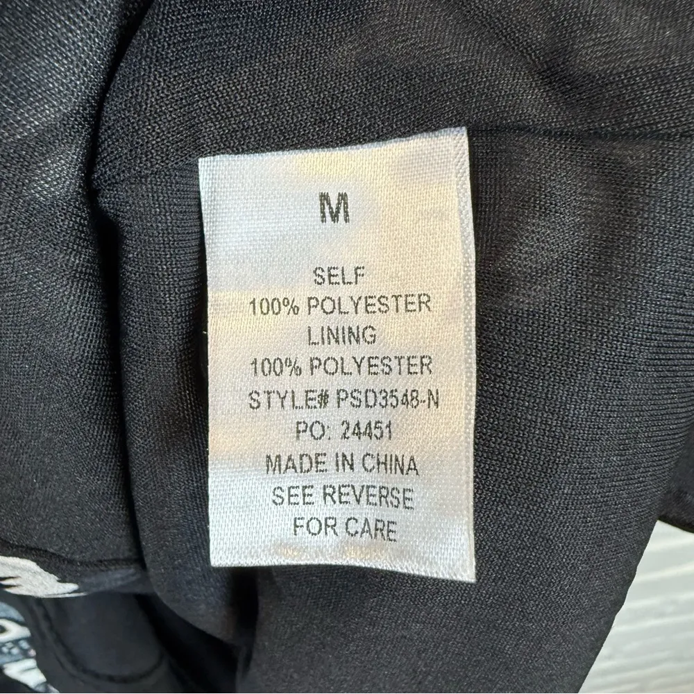 Polagram Black Floral Print Dress Collar Button Down Front Elastic Cuffs Medium - Image 12