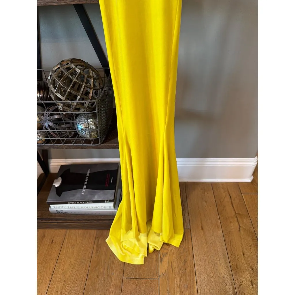 Norma Kamali Velvet Low Back Slip Mermaid Fishtail Gown YELLOW Buttermilk Womens - Image 10