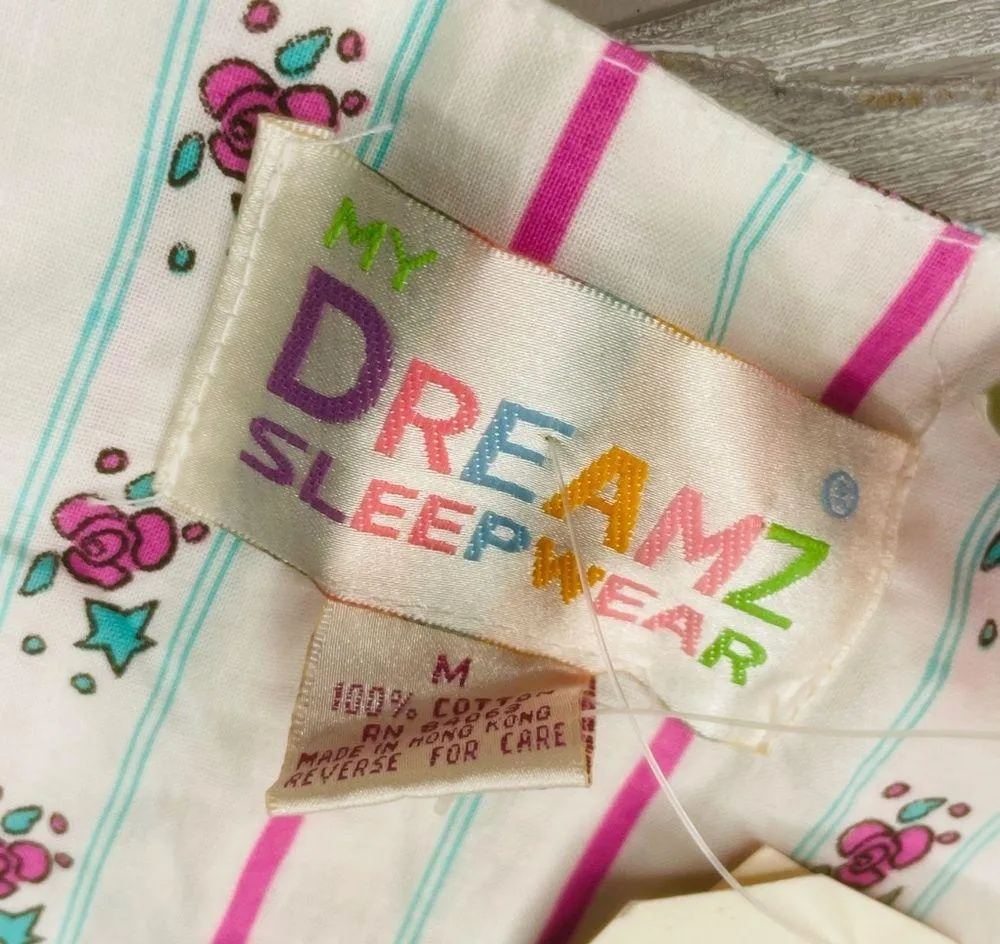 Vintage nwt cotton 90s nostalgic sleepwear pajamas short & t shirt button up m Pink Size M - Image 7