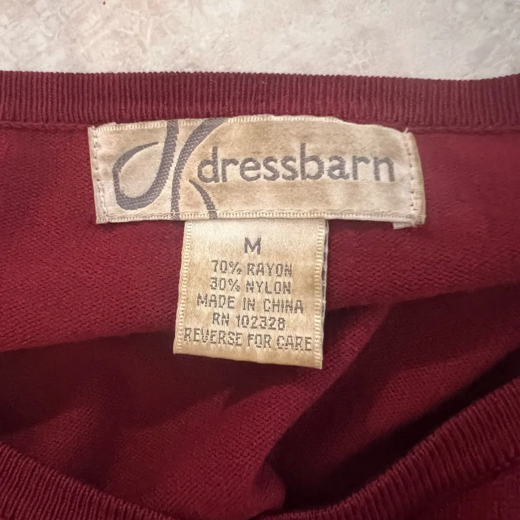 Dressbarn Cardigan Sweater Red Button Front Embellished Embroidery Beaded Size M - Image 8