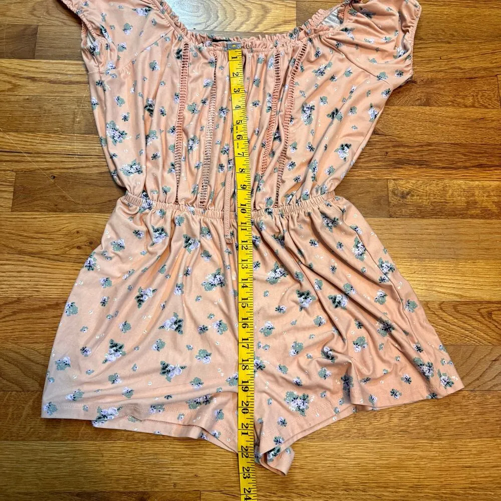 Rue 21 Juniors Medium Pink Floral Ruffle Off Shoulder Romper Shorts Cottagecore - Image 3