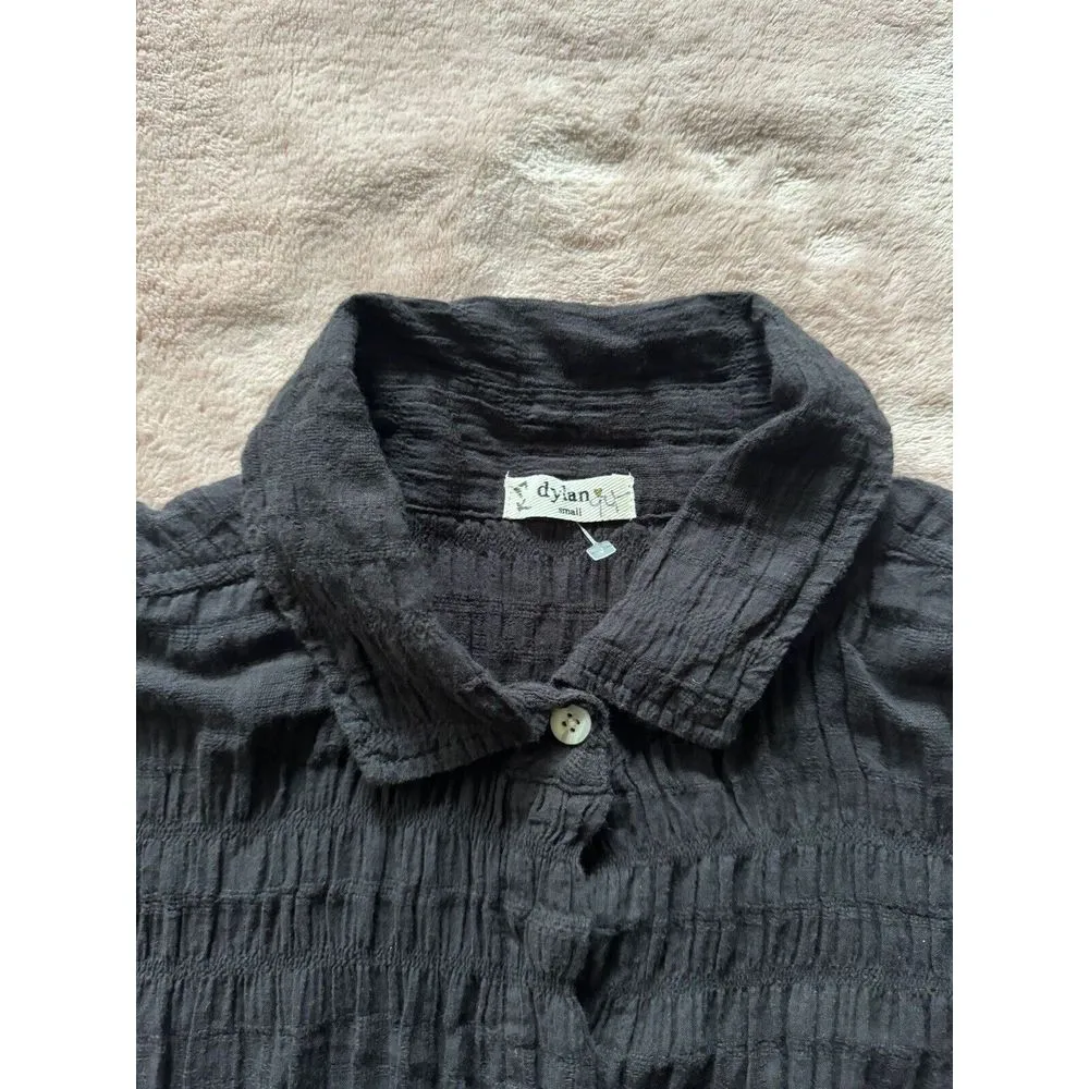 Dylan Women's Gauze short‎ Sleeve Button-Up Top Black Size Small - Image 4