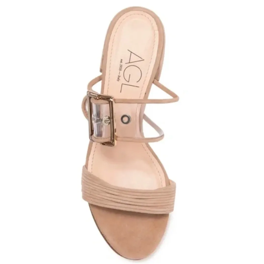 AGL Transparent Buckle Strap Mule Sandals Tan Size 6 - Image 7