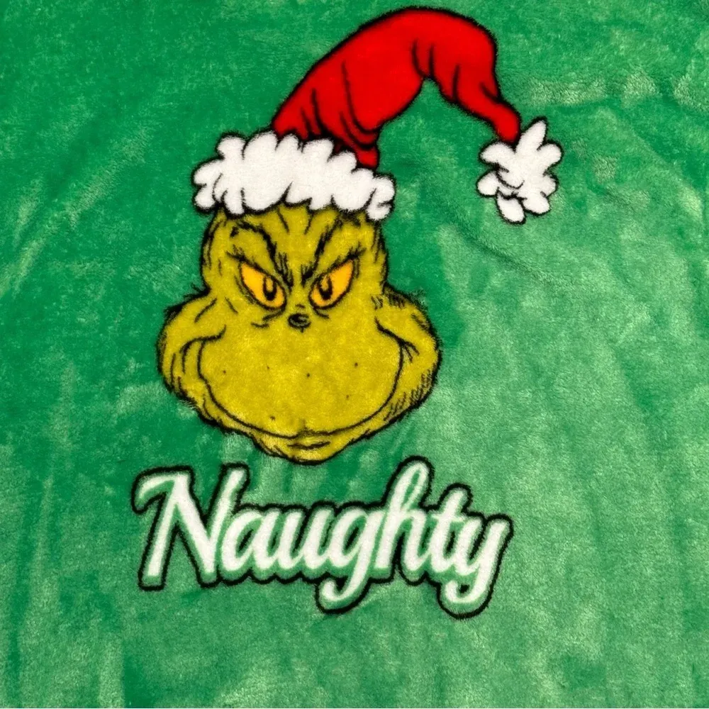 DR. SEUSS The Grinch Green Plush Crewneck Sweatshirt Naughty Santa Hat Size XXL - Image 3