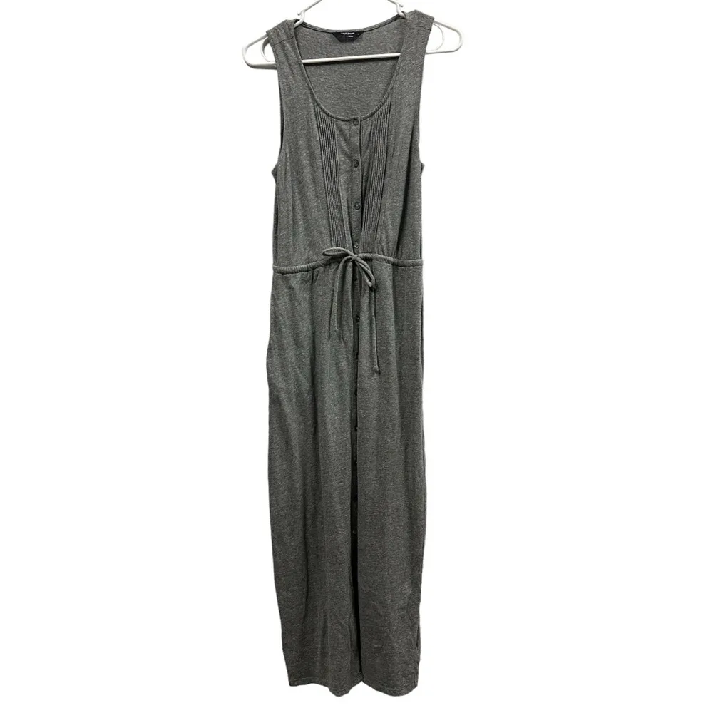 Lucky Brand Gray Cotton Sleeveless Button Up Drawstring Waist Midi Maxi Dress S - Image 8