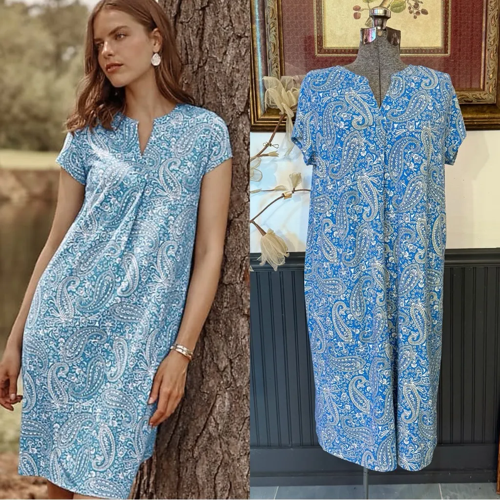 J. Jill Paisley Printed Notched Neck Cotton Blend A - Image 2