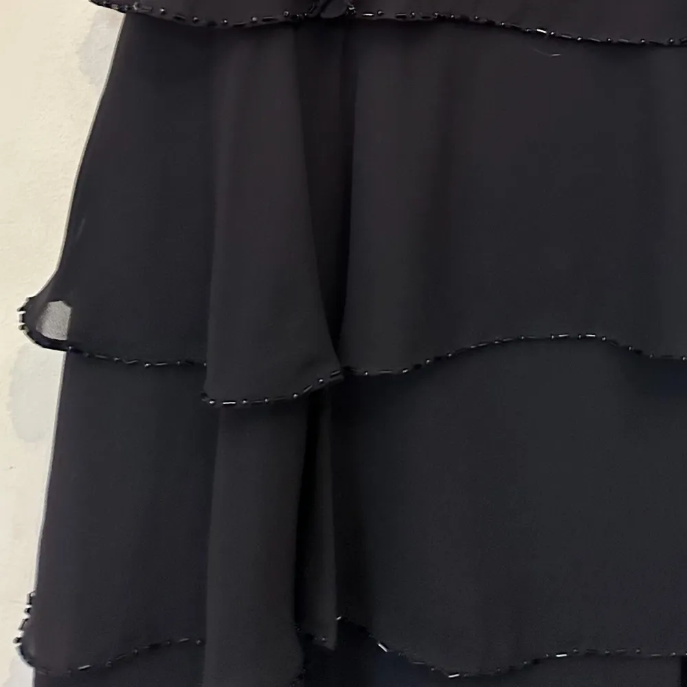 Tiered Chiffon Vintage dress, black, beading on edges of each tier. Y2K, SZ14 Black Size 14 - Image 2