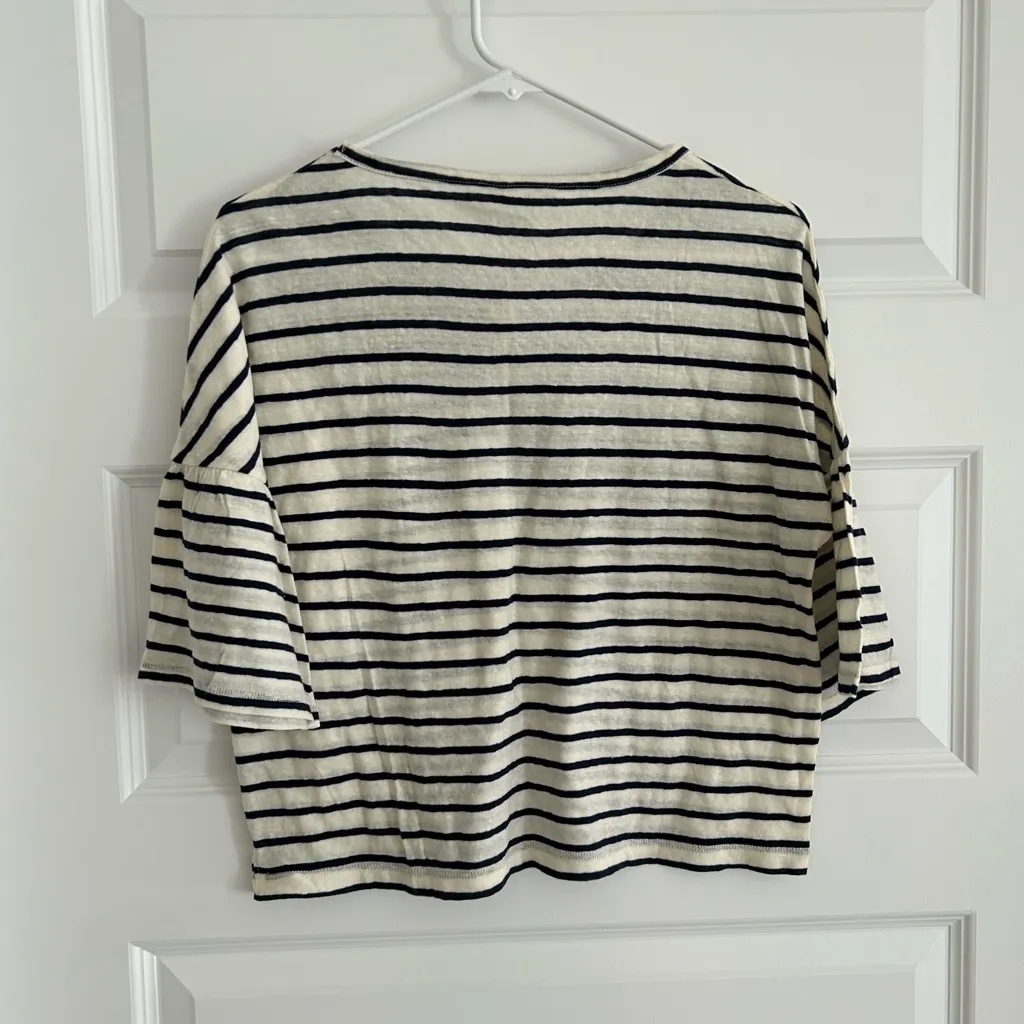 Madewell Flare Sleeve Striped T Shirt Navy Blue Cream Size XXS - Image 8