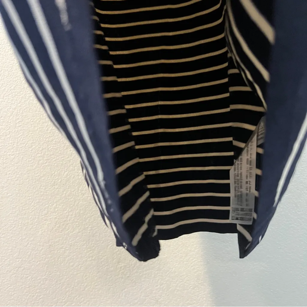 Zara Navy & White Striped Stretch Knit Puff Sleeve Fit & Flare Mini Dress Size M - Image 5