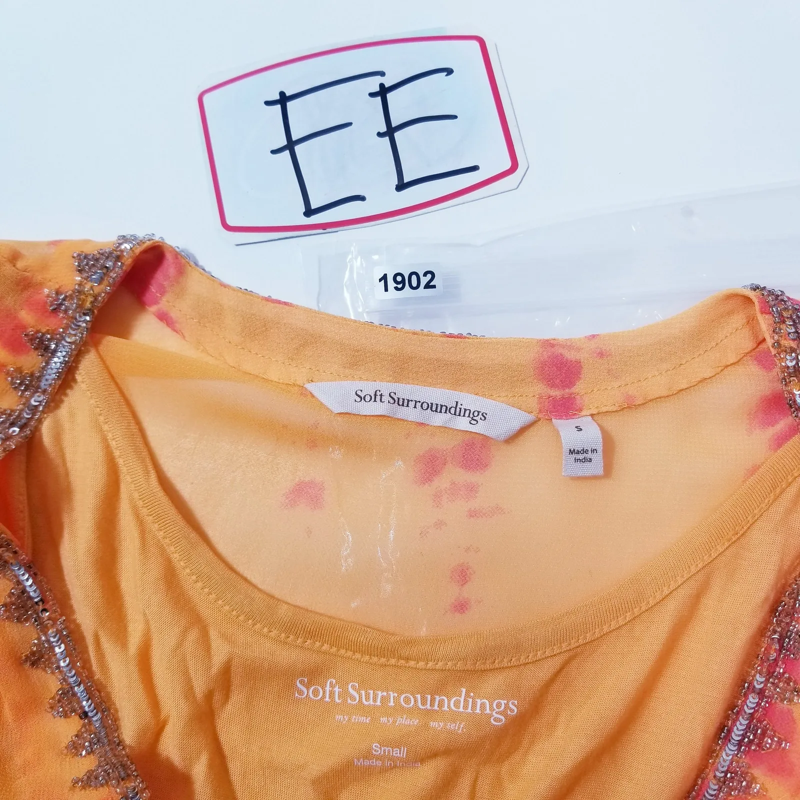 Soft Surroundings Parfair Caftan in Orange Tie-Dye with Beaded Embellishments - Image 11