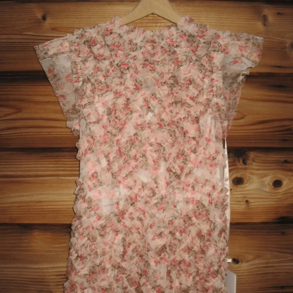 NWT MAC DUGGAL 8060 Ruffle Tiered Short Sleeve A Line Dress Beige 2 - Image 8