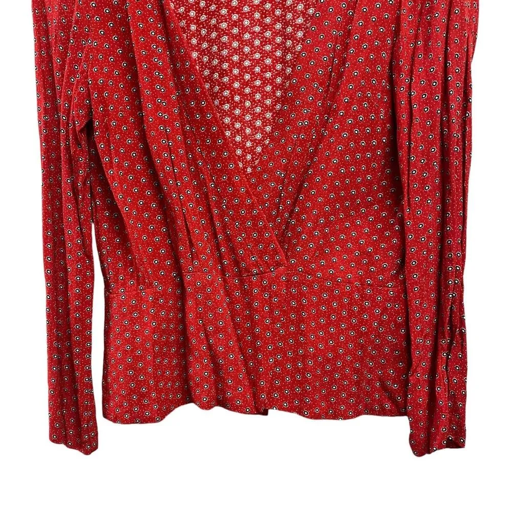 Cooperative Womens Large Red V Neck Wrap Top Long Sleeve Flower Polka Dot - Image 2