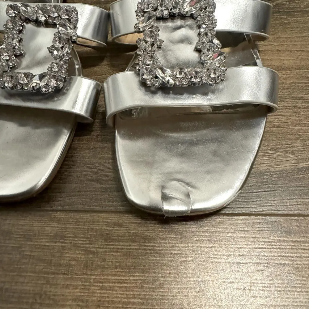 Badgley Mischka Silver Josette Flat Metallic Slide Sandals - Image 6
