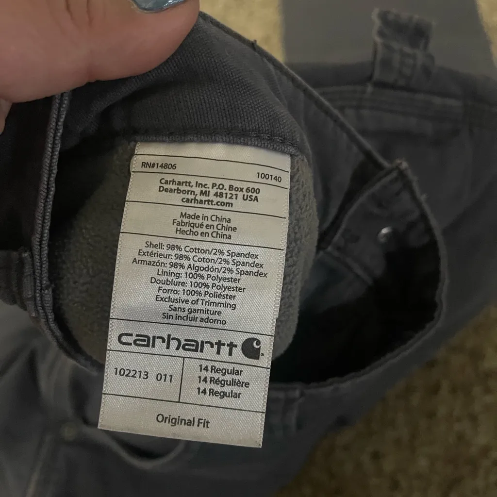 Carhartt Women's Original Fit Gray Canvas Work Pants Straight Leg Fleece Size 14 - Image 6