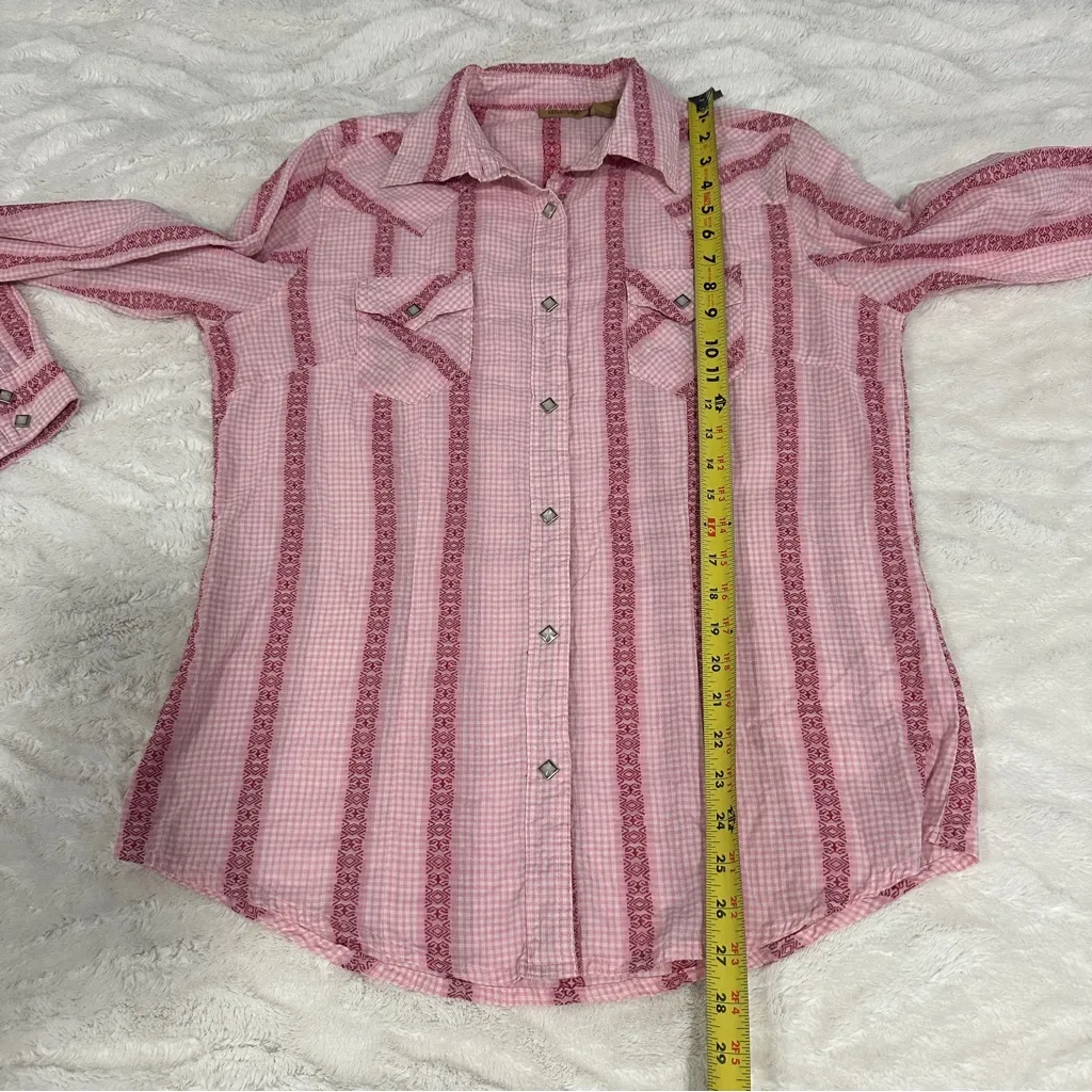 Wrangler Size M pink and White Striped Casual Button-Up Shirt western farmhouse - Image 8