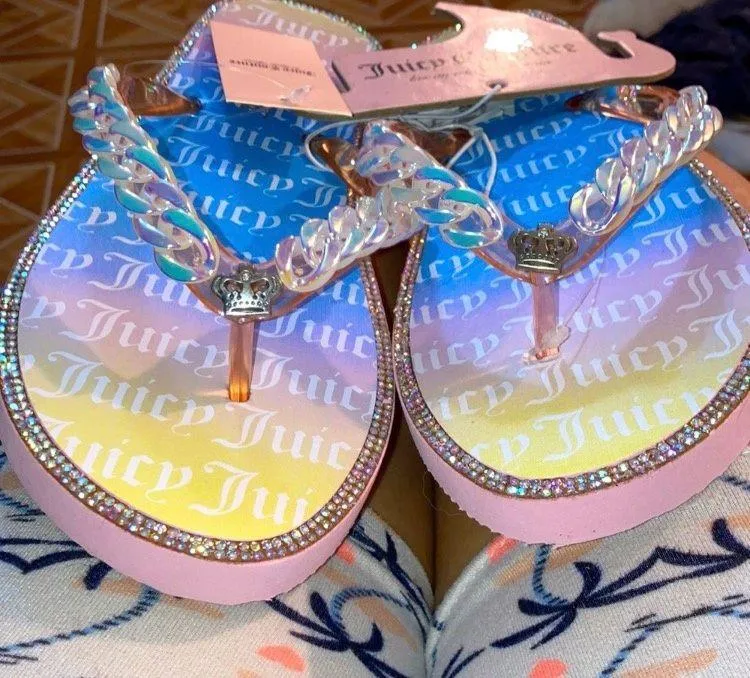 Spacey Pastel Rainbow Unicorn Color-NWT Flat Foot Sandals Size 7M - Image 2