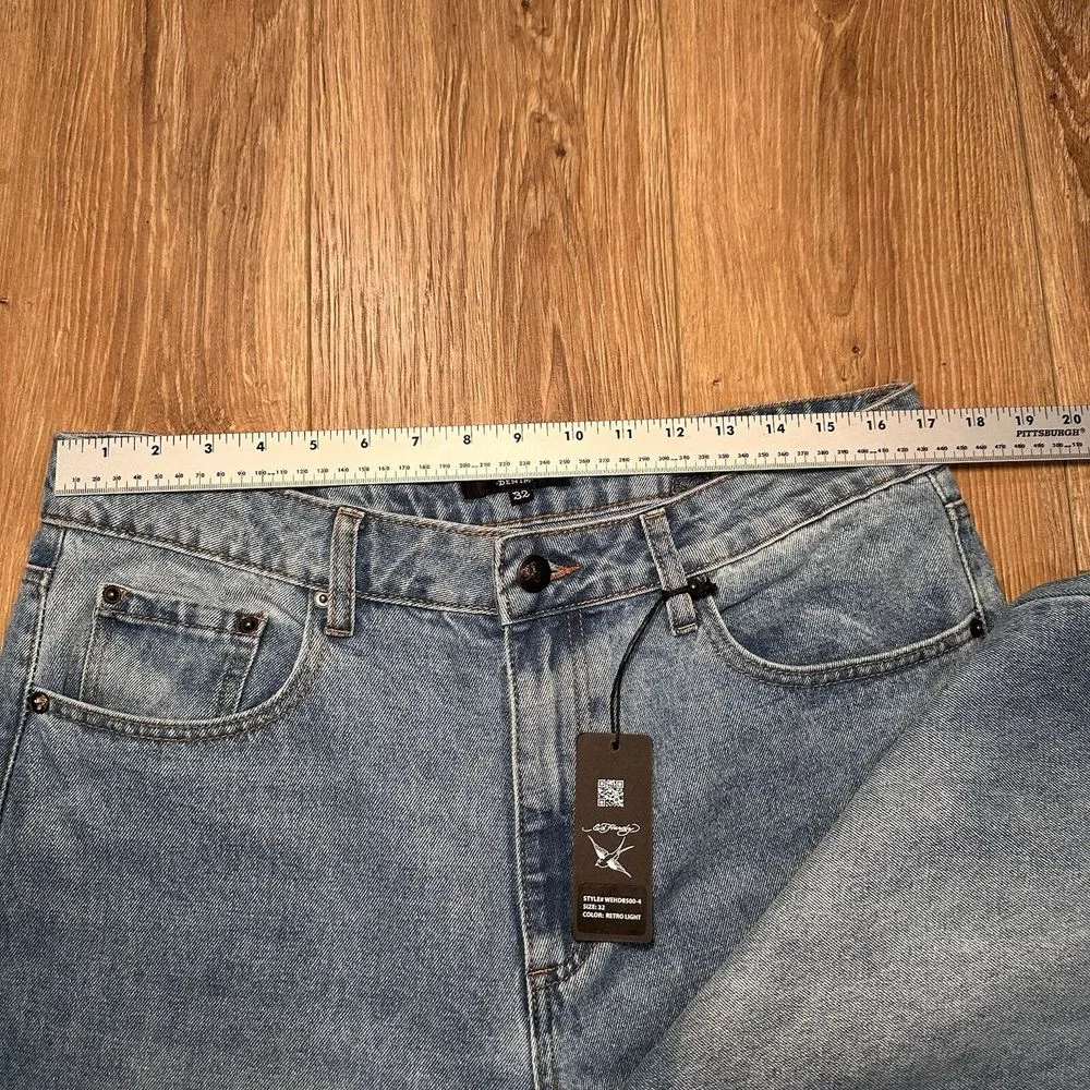 Ed Hardy Wide Leg Jeans 32 Hearts & Dagger Love Retro Y2K Back Buckle WEHD8500-4 - Image 8