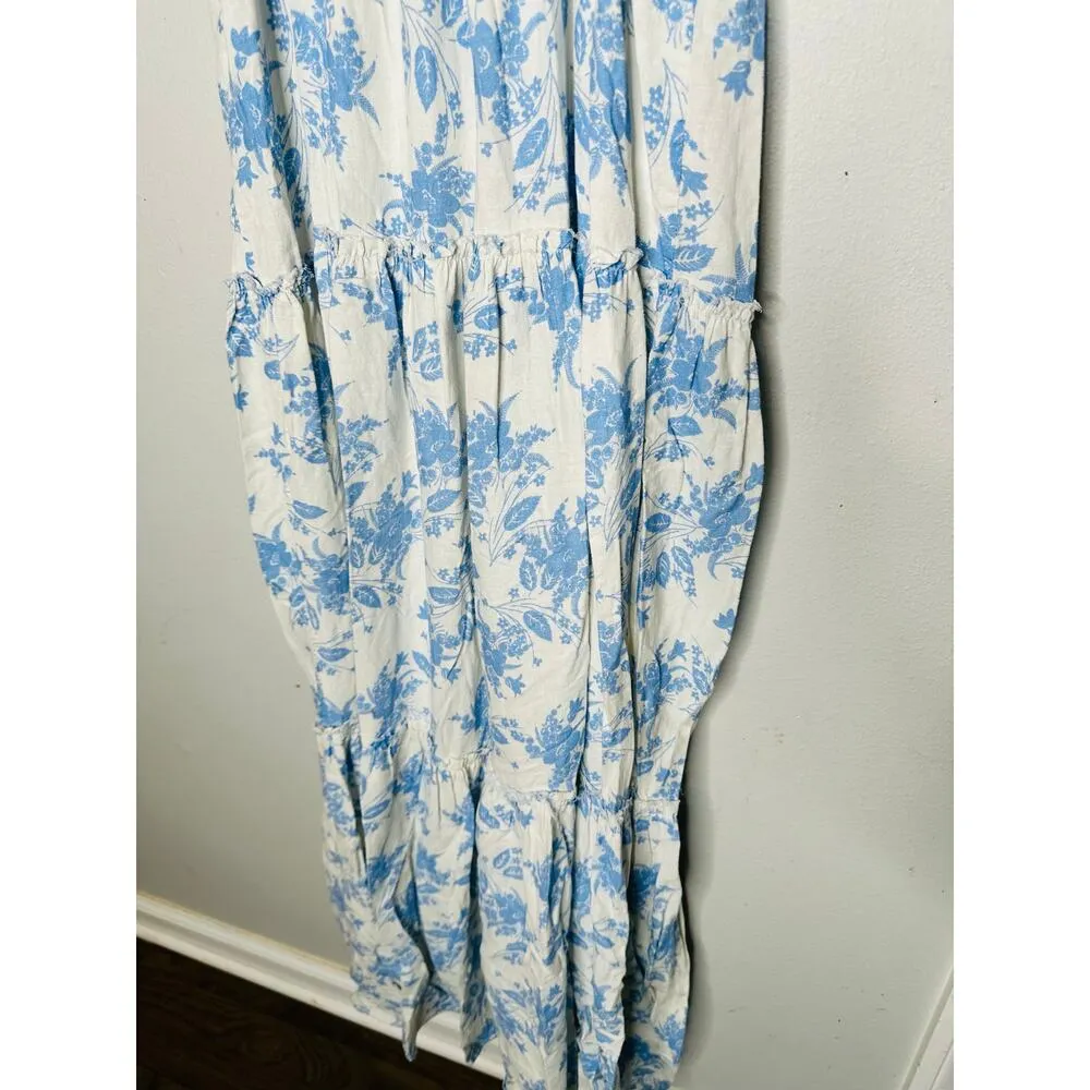 LoveShackFancy Blue White Floral Button Front Garnita Linen-Blend Maxi Dress 4 - Image 11