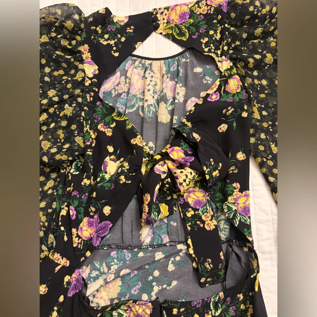 Free People For Love & Lemons Ross Black Floral Midi Dress NWOT Purple - Image 12