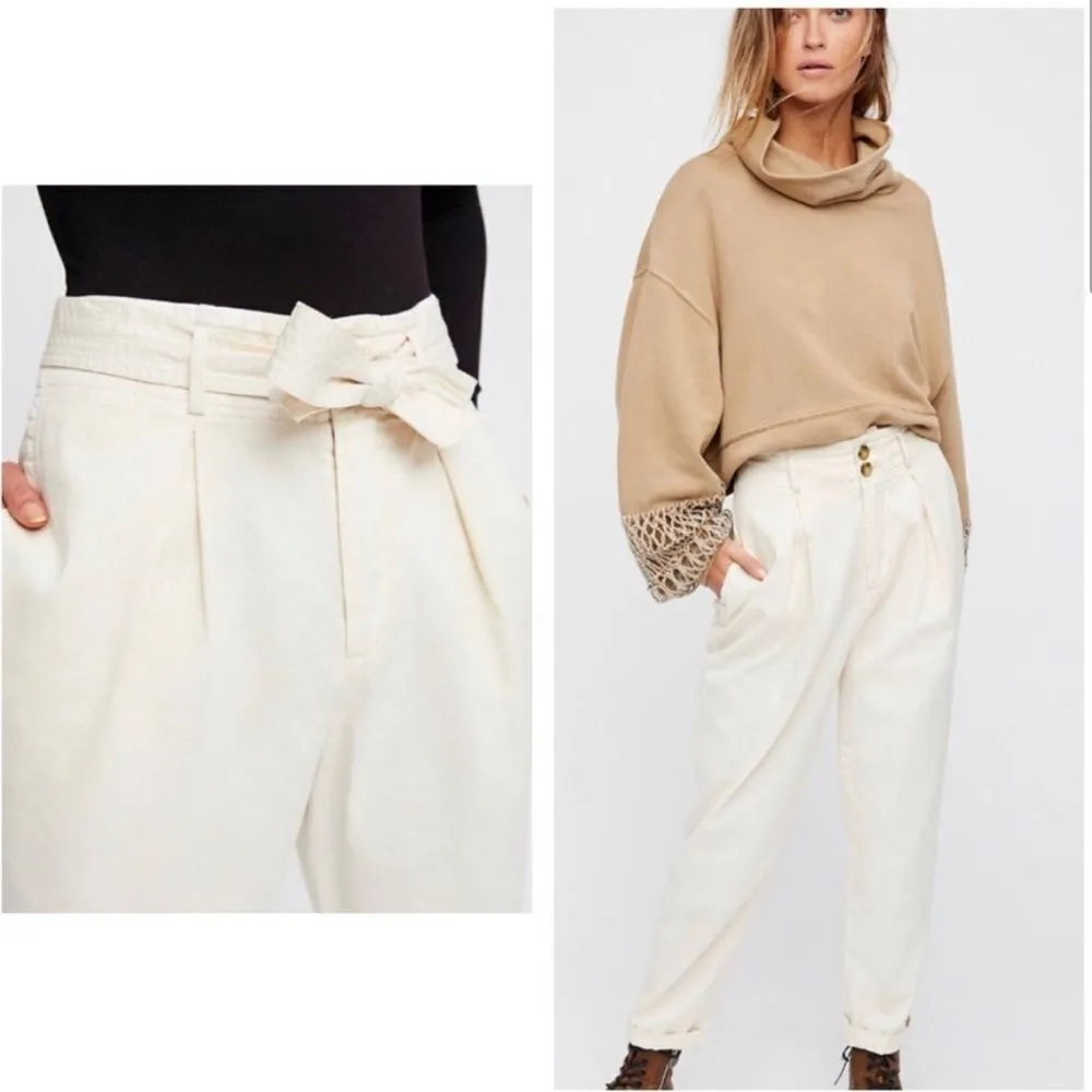 FREE PEOPLE High Waisted ‘90S Peg Paperbag Pants in Creme- Size 8 - Image 2