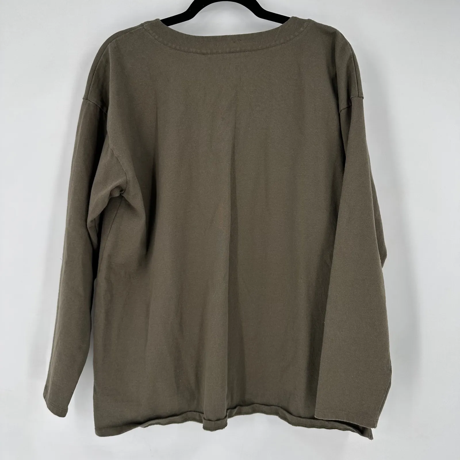 Lands End Women Olive Green Lace Up Long Sleeve Cotton Tunic Top Size Large - Image 6