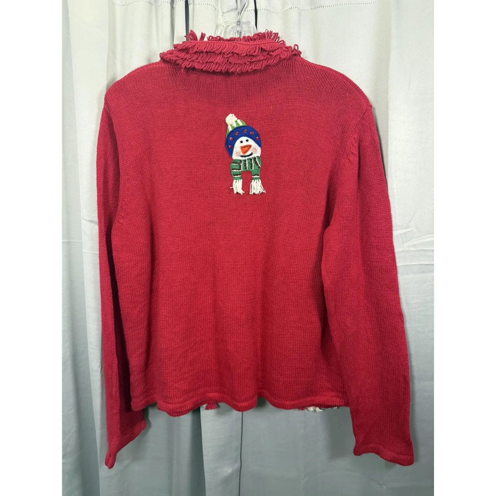 Carolina Colours Sweater Womens Medium Red Snowman Zip Front Holiday Christmas - Image 11