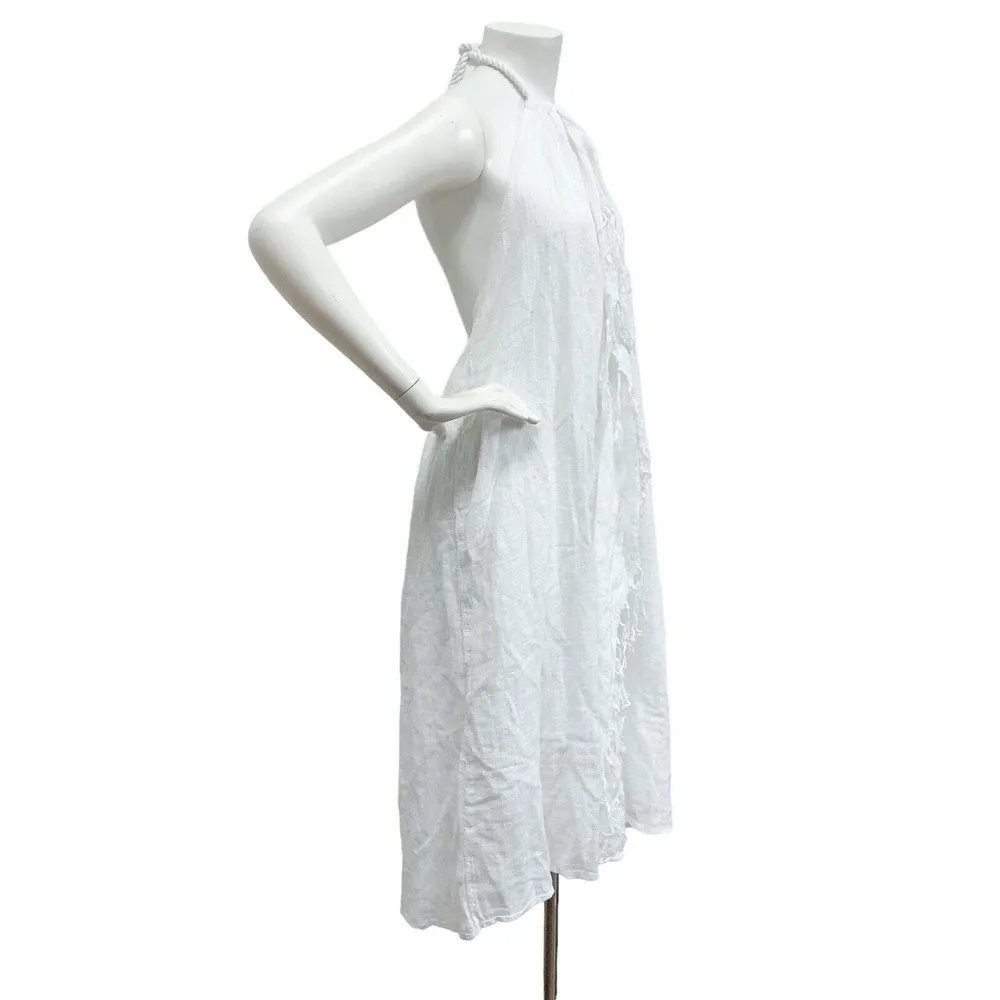 Aerie women's halter neck open back dress white 100% cotton size M gauzy Beachy - Image 4