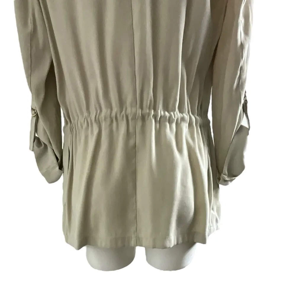 Zara Beige Fluid Oversized Drape Open Front Roll Tab Drawstring Waist Jacket - Image 5