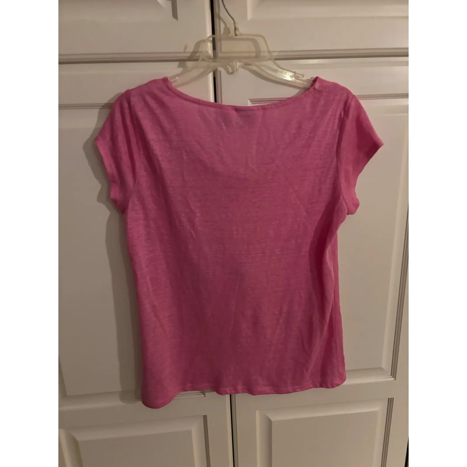 HALSTON Pink Linen Cowl Neck Cap Sleeve Top Women's Size S - Image 4