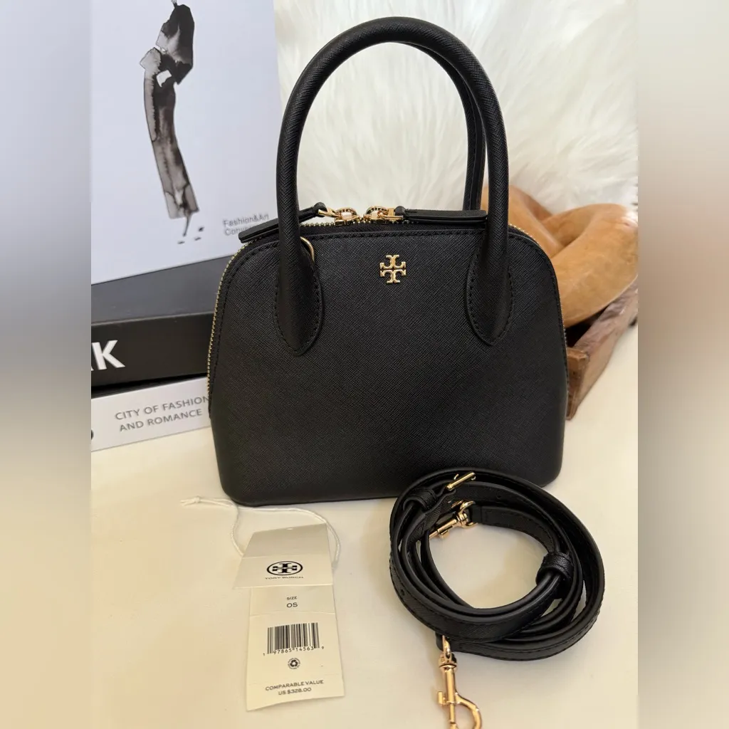 Tory Burch Emerson Mini Dome Satchel Crossbody – Black Saffiano Leather NWT - Image 2