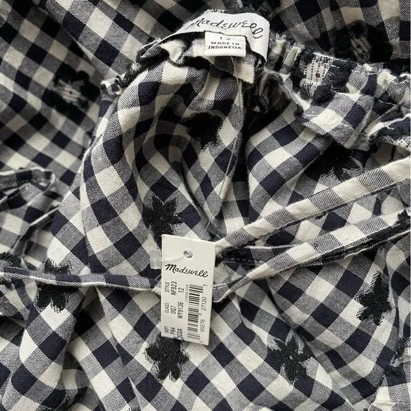 NWT Madewell Gingham Print Ruffle Hem Tent Midi Dress Black & White Size 12 NEW - Image 12