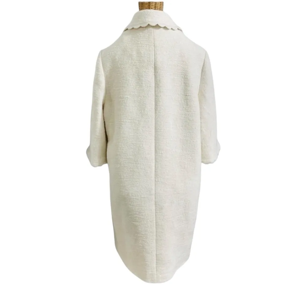 Kate Spade New York Cream Textured Scallop Trim Coat Size 10 Elegant Retro Mod - Image 3
