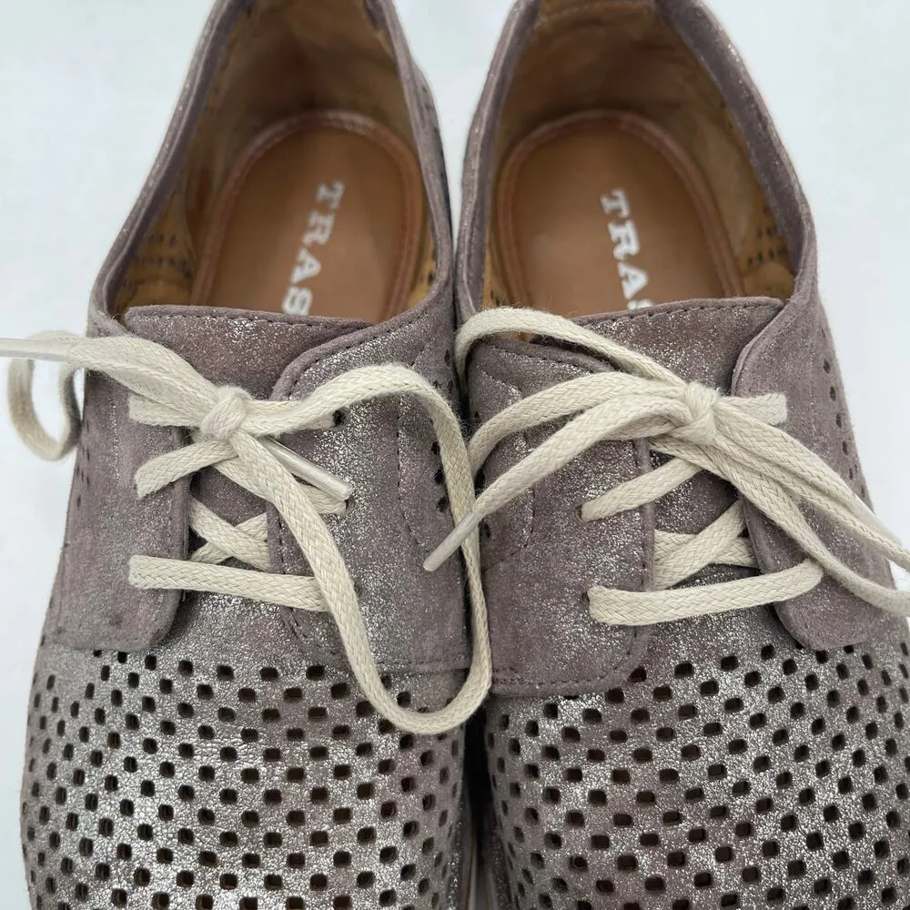Trask Shoes Size 6 Lena Italian Leather Perforated Sneakers Lace Up Metallic Silver - Image 7