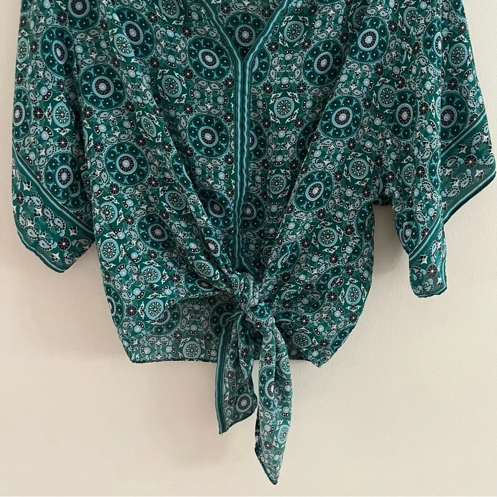 Max Studio Blue Black Tie Front Blouse - Image 3