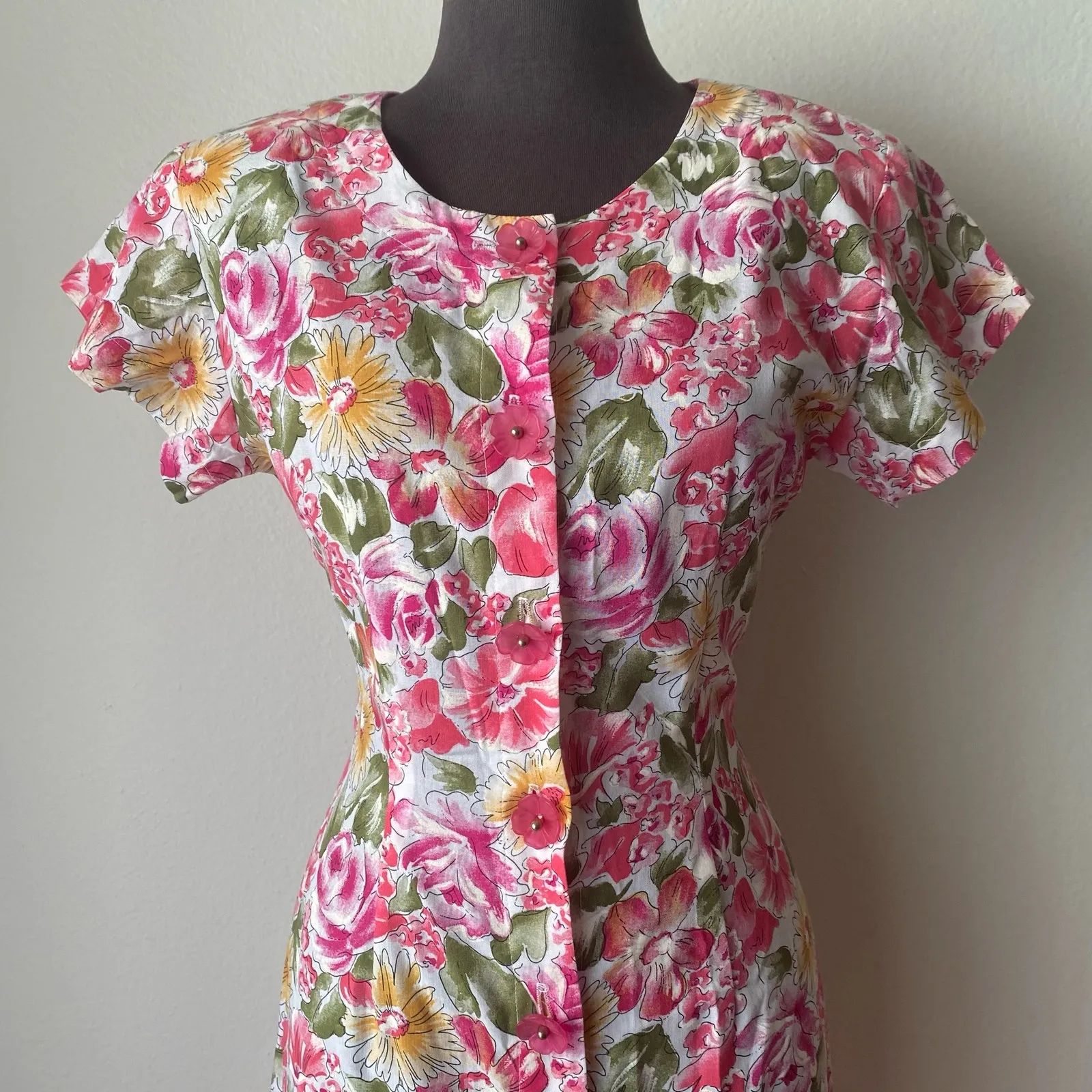 La Belle sz S pink Floral milkmaid VTG‎ prarie mini dress - Image 8