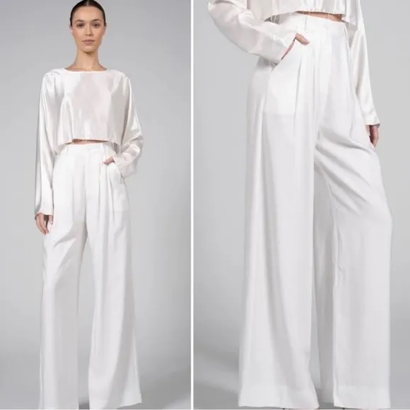 NONchalant Label Fabi Pant High Waisted Wide Leg Pleated Size Medium Trousers White - Image 2