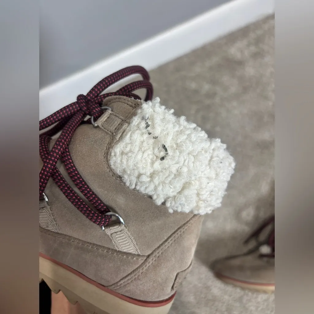 Sorel Harlowe Gray Suede Shearling Lace Cozy Waterproof Winter Booties Women 7.5 - Image 6