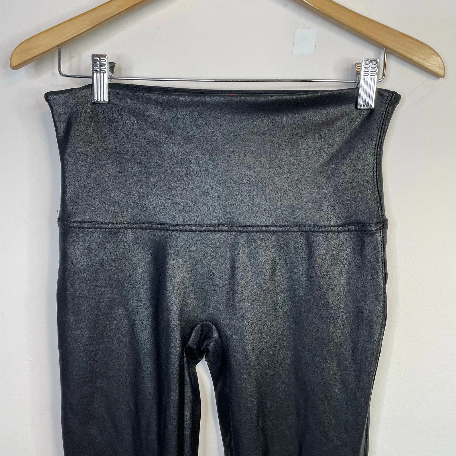 Spanx Black Faux Leather Slimming High Waist Ankle Leggings Pants Womens XL - Image 4