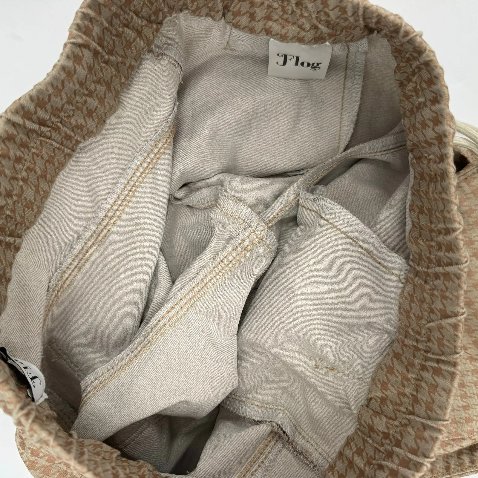 Bevy Flog Shely Pants Size 28 Houndstooth Checkered Metallic Drawstring Pull On Tan - Image 12