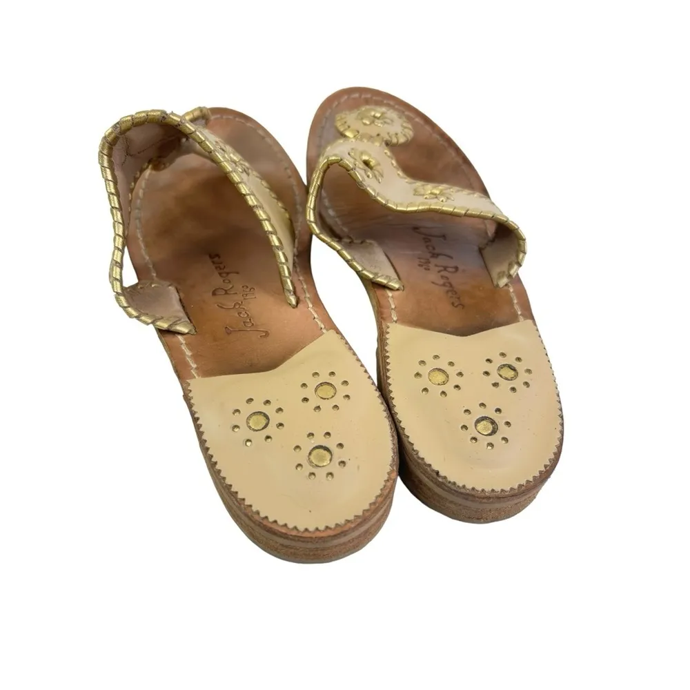 Jack Rogers Womens 7 Westport Navajo Glazed Biscuit Gold Flats Whipstitch sandal - Image 2