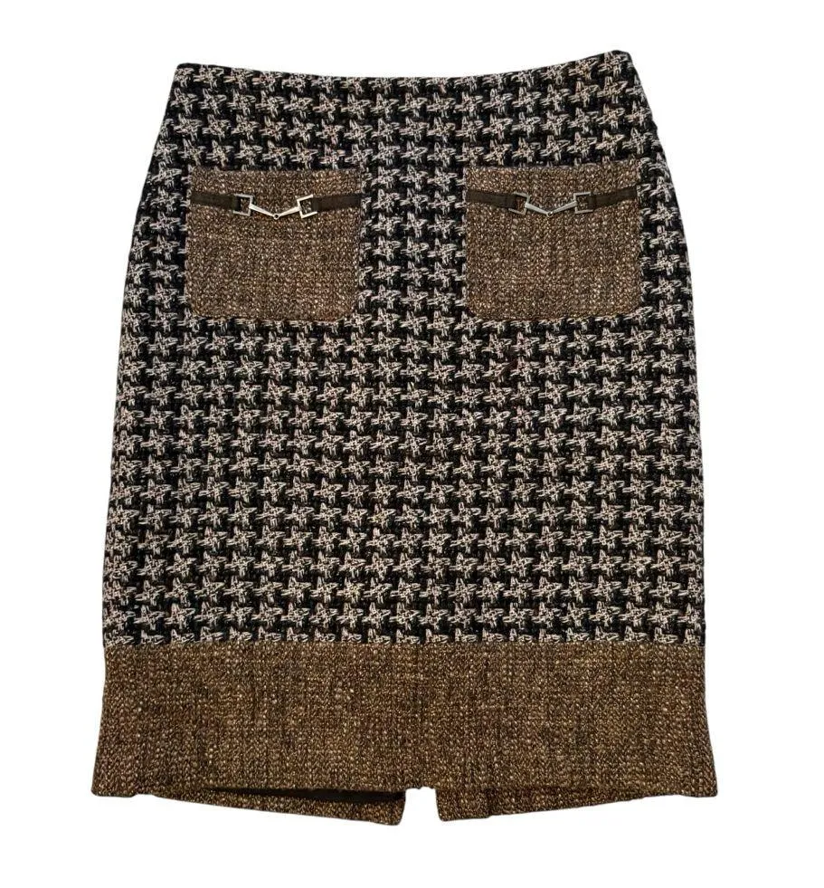 Worth Wool Blend Houndstooth Pencil Skirt, Sz 0 Brown - Image 3