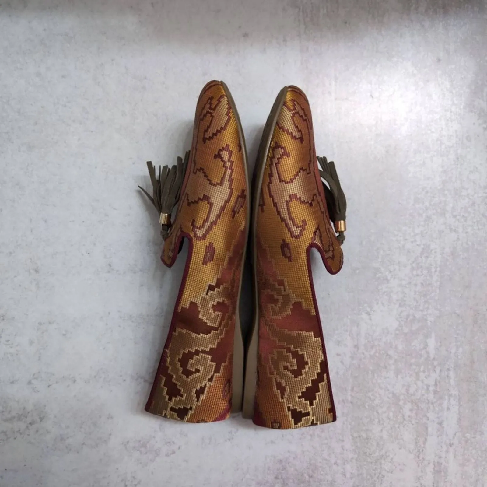 BIRDIES The Starling Rust Tapestry Gold Maroon Tassels Woven Flats Loafers 11 - Image 7